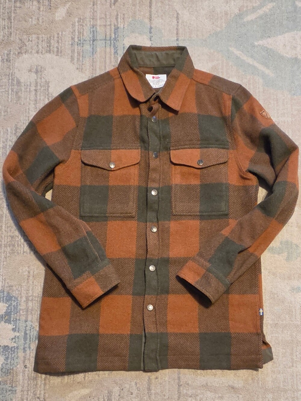 FjallRaven Canada Shirt. Size S. Dark OrangeTan/Green. Like New